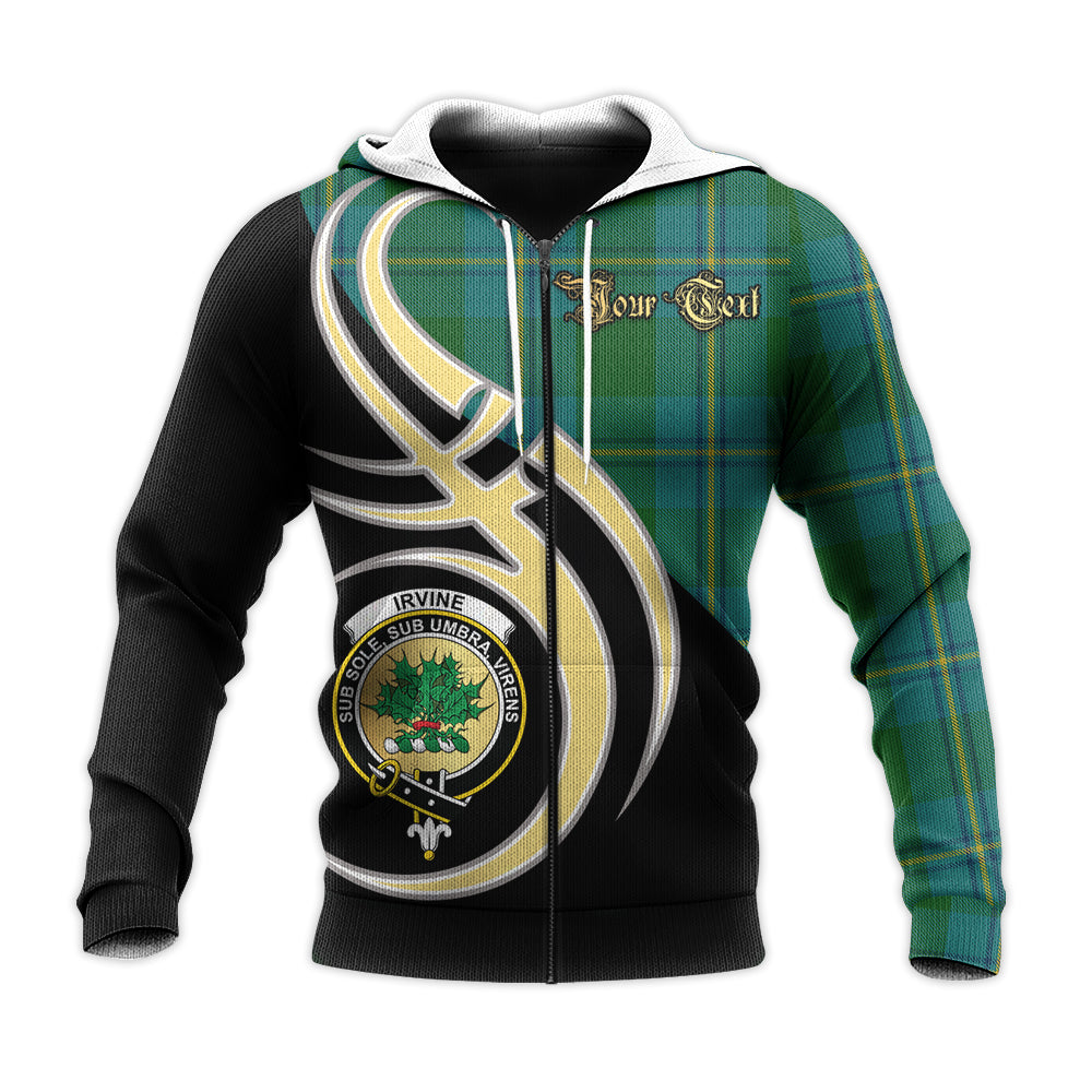 Printivon Irving Of Bonshaw Clan Believe In Me Crest Tartan Knitted Hoodie Custom Your Text