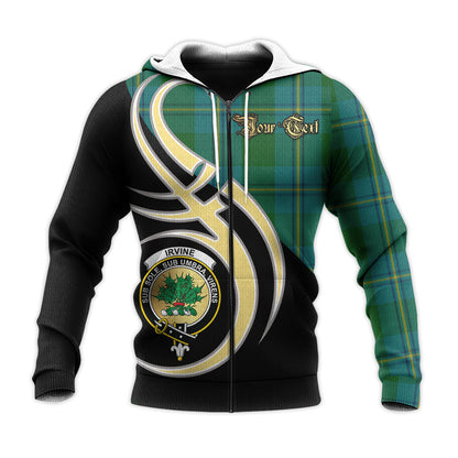 Printivon Irving Of Bonshaw Clan Believe In Me Crest Tartan Knitted Hoodie Custom Your Text