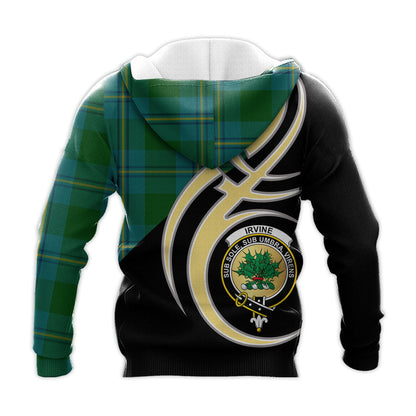 Printivon Irving Of Bonshaw Clan Believe In Me Crest Tartan Knitted Hoodie Custom Your Text