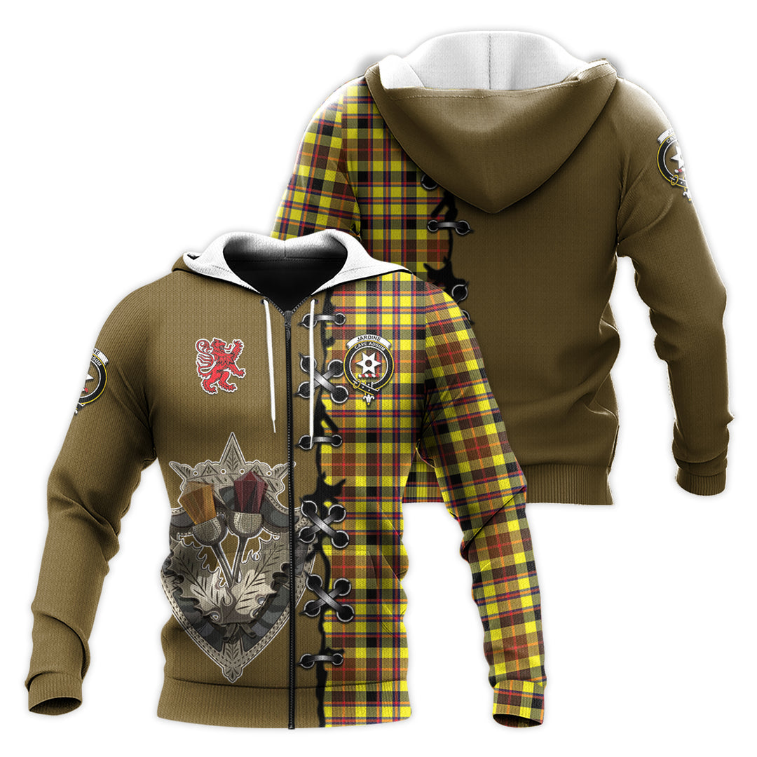 Printivon Jardine Modern Tartan Hoodie Lion Rampant And Celtic Thistle Style