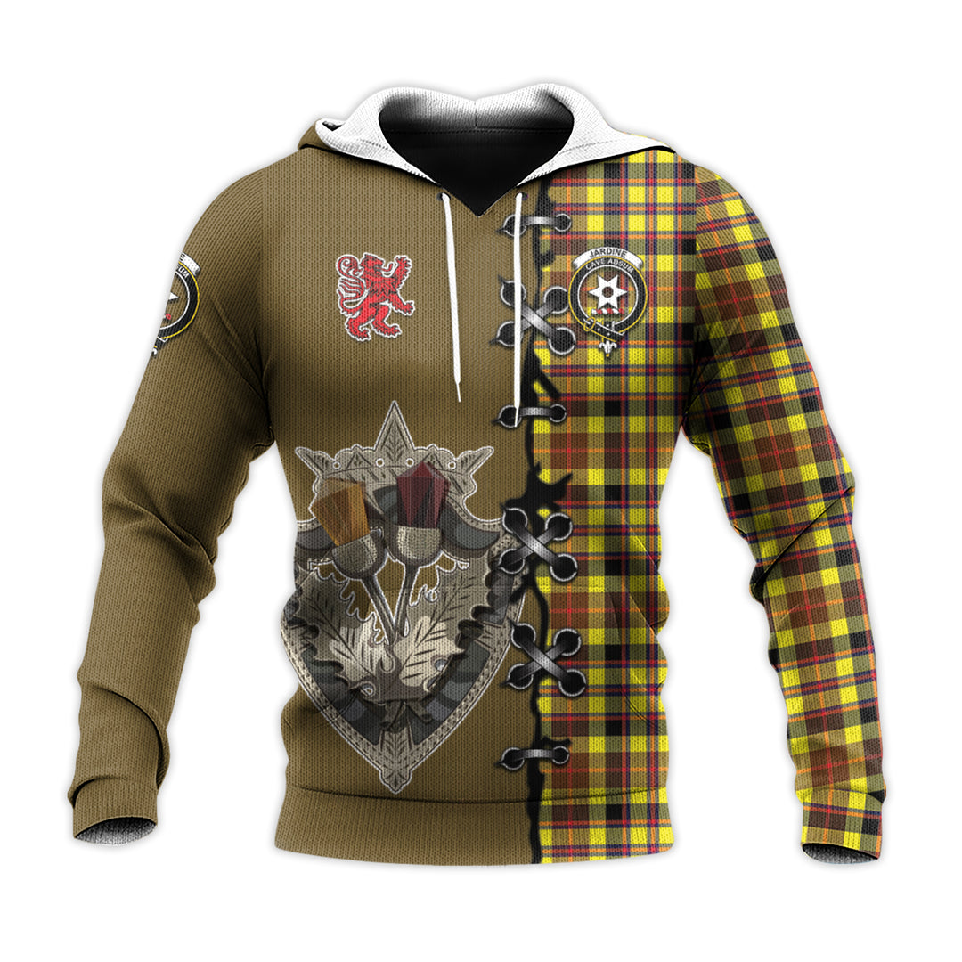 Printivon Jardine Modern Tartan Hoodie Lion Rampant And Celtic Thistle Style