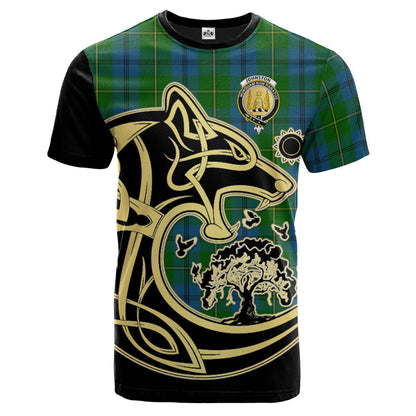 Printivon Johnston Crest Celtic Wolf Tartan T Shirt Custom Your Text