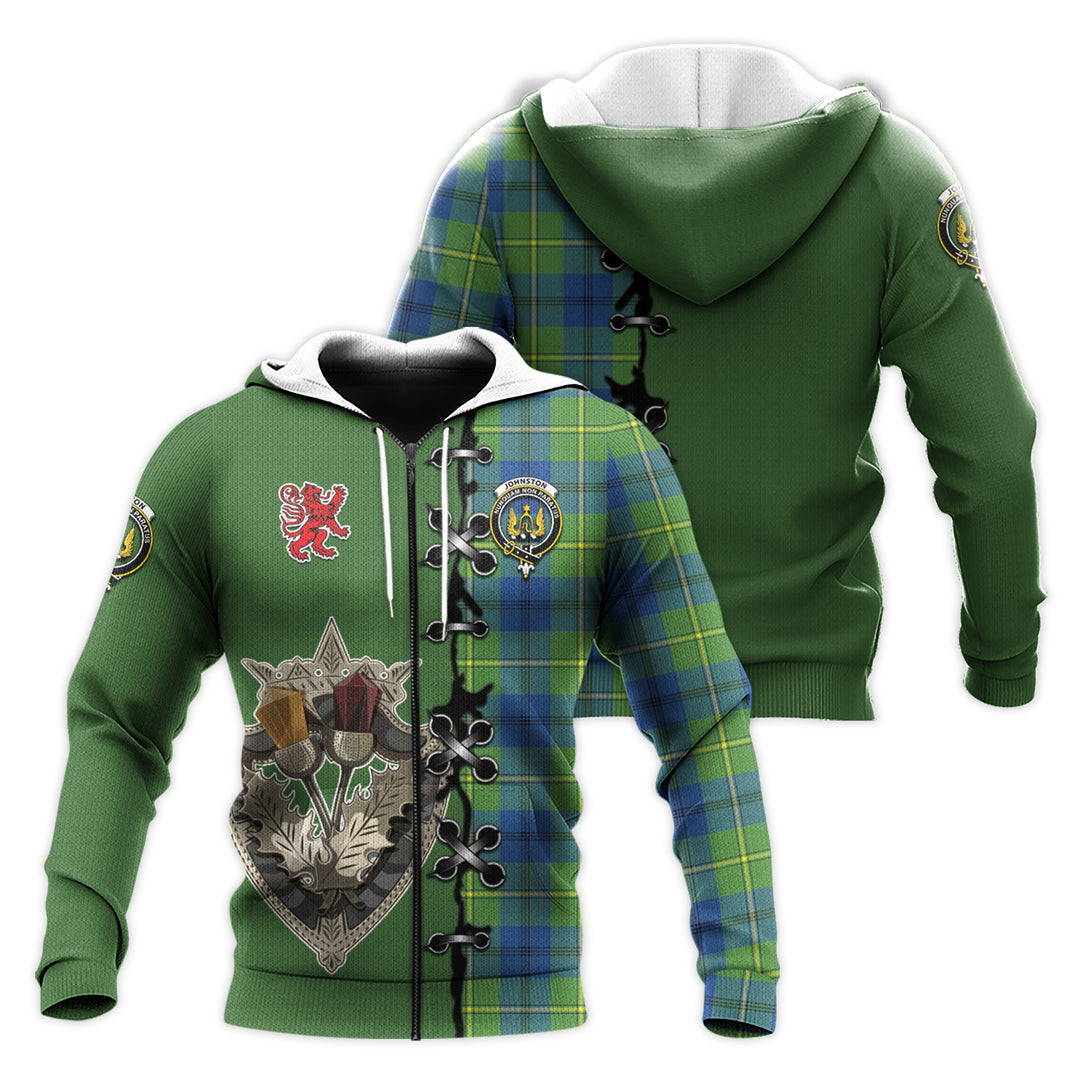 Printivon Johnston Ancient Tartan Hoodie Lion Rampant And Celtic Thistle Style
