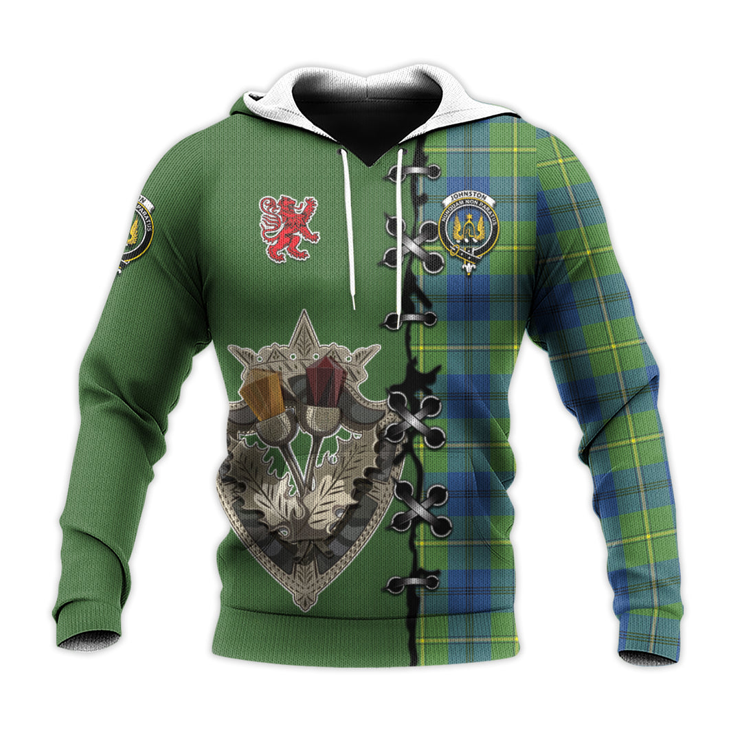Printivon Johnston Ancient Tartan Hoodie Lion Rampant And Celtic Thistle Style