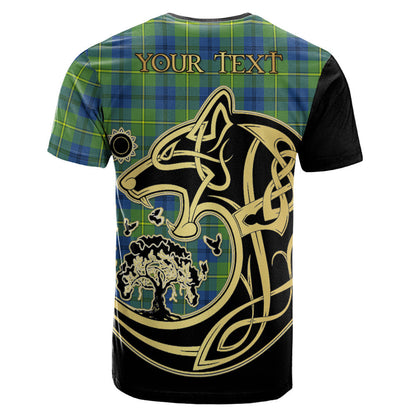 Printivon Johnston Ancient Crest Celtic Wolf Tartan T Shirt Custom Your Text