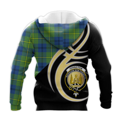 Printivon Johnston Ancient Clan Believe In Me Crest Tartan Knitted Hoodie Custom Your Text