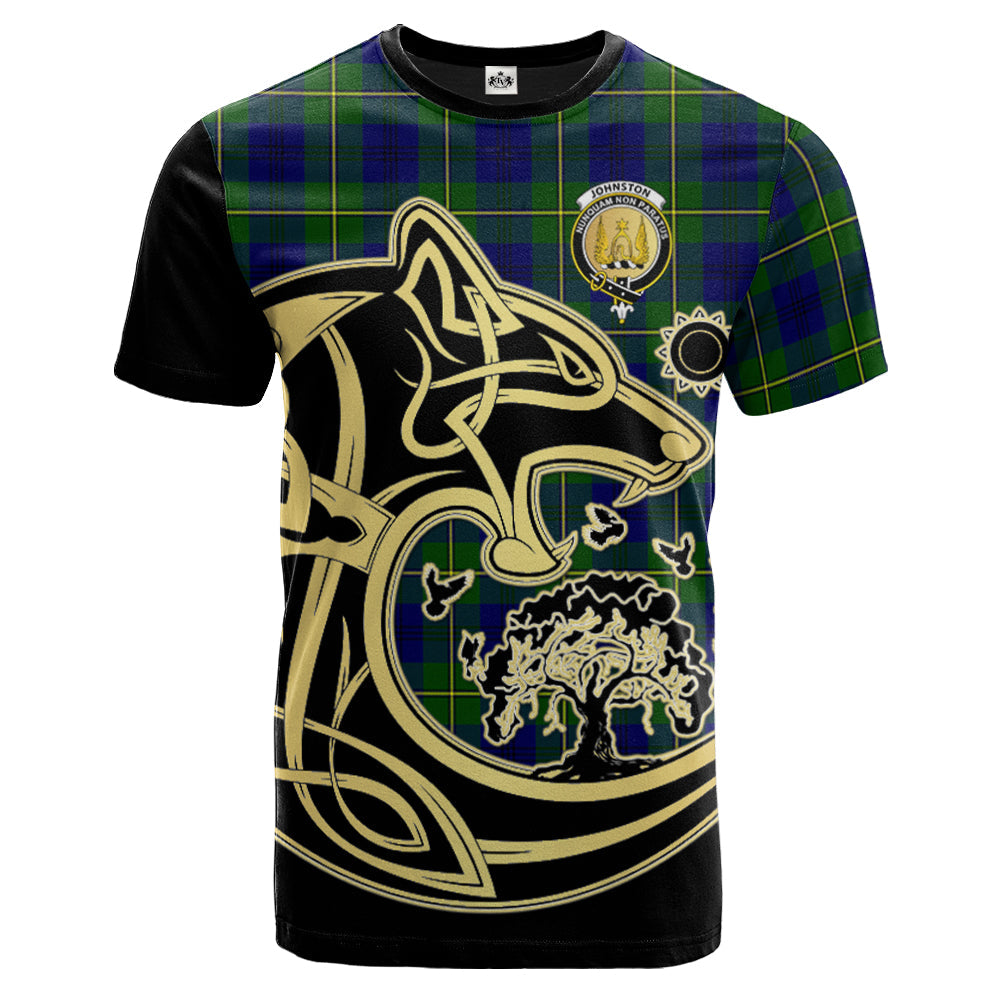 Printivon Johnston Modern Crest Celtic Wolf Tartan T Shirt Custom Your Text