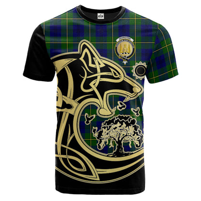 Printivon Johnston Modern Crest Celtic Wolf Tartan T Shirt Custom Your Text