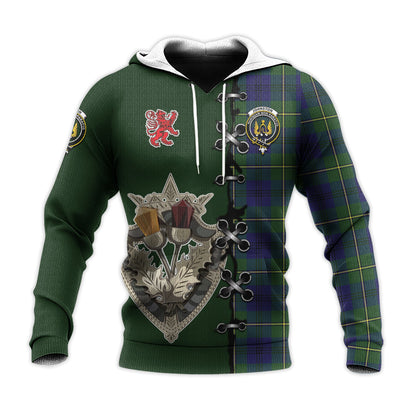 Printivon Johnston Modern Tartan Hoodie Lion Rampant And Celtic Thistle Style