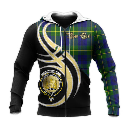 Printivon Johnston Modern Clan Believe In Me Crest Tartan Knitted Hoodie Custom Your Text