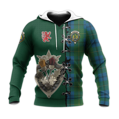 Printivon Johnstone Tartan Hoodie Lion Rampant And Celtic Thistle Style
