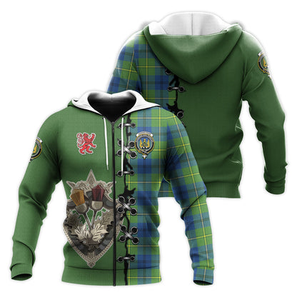 Printivon Johnstone Ancient Tartan Hoodie Lion Rampant And Celtic Thistle Style