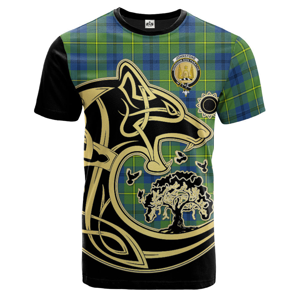 Printivon Johnstone Ancient Crest Celtic Wolf Tartan T Shirt Custom Your Text