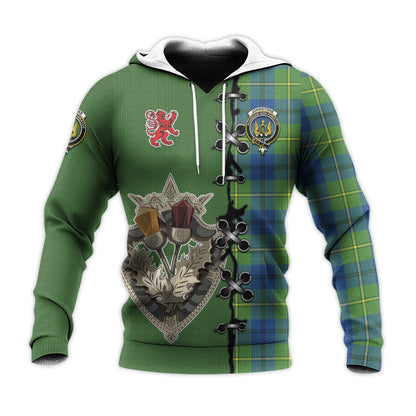 Printivon Johnstone Ancient Tartan Hoodie Lion Rampant And Celtic Thistle Style