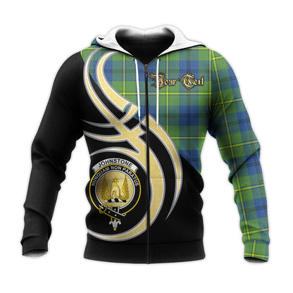 Printivon Johnstone Ancient Clan Believe In Me Crest Tartan Knitted Hoodie Custom Your Text