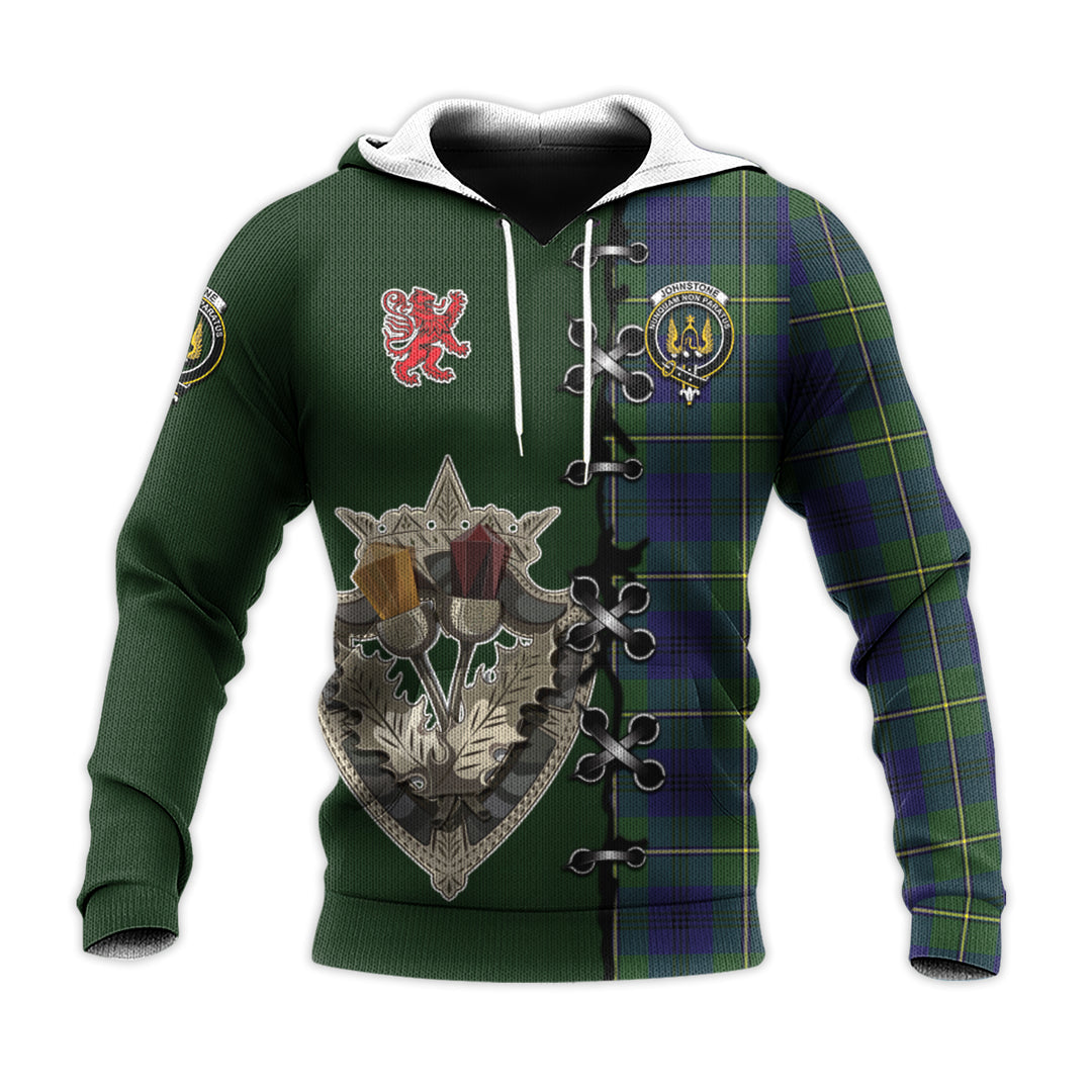 Printivon Johnstone Modern Tartan Hoodie Lion Rampant And Celtic Thistle Style