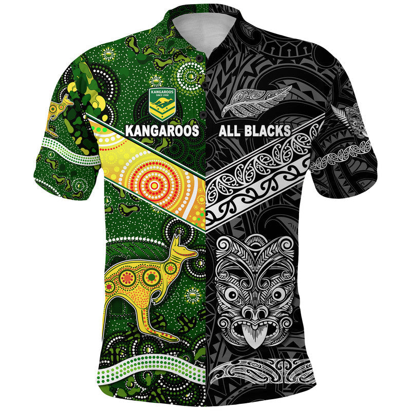 New Zealand Maori All Black And Australia Kangaroos Aboriginal Polo Shirt Rugby Together