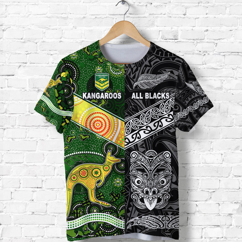 New Zealand Maori All Black And Australia Kangaroos Aboriginal T Shirt Rugby Together