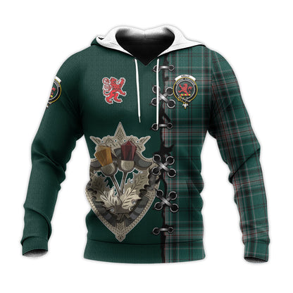 Printivon Kelly Of Sleat Hunting Tartan Hoodie Lion Rampant And Celtic Thistle Style