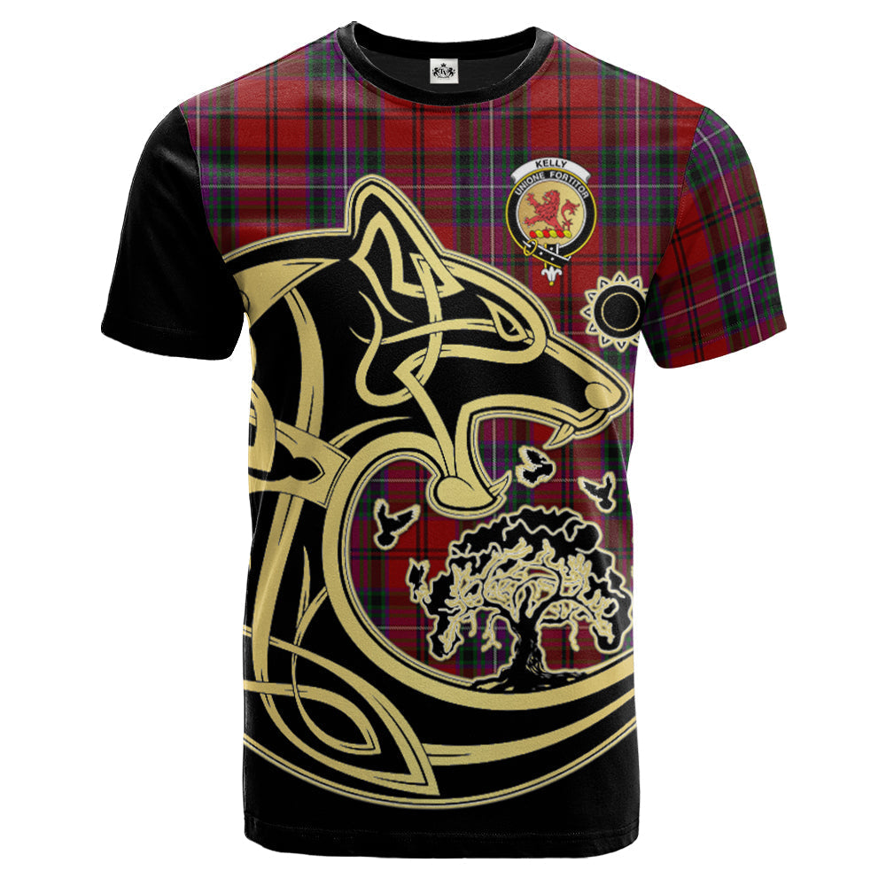 Printivon Kelly of Sleat Red Crest Celtic Wolf Tartan T Shirt Custom Your Text