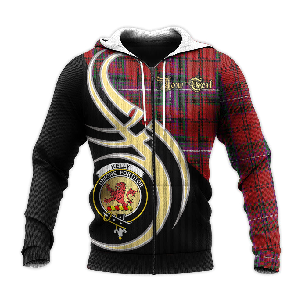 Printivon Kelly Of Sleat Red Clan Believe In Me Crest Tartan Knitted Hoodie Custom Your Text