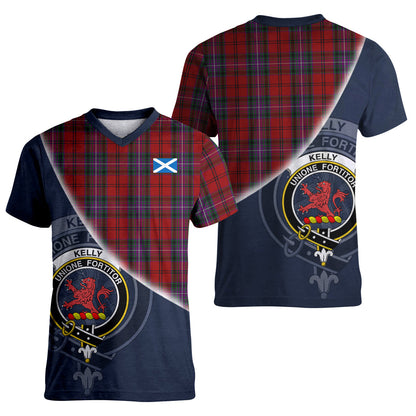 Printivon Kelly of Sleat Red Tartan Scottish Crest T Shirt