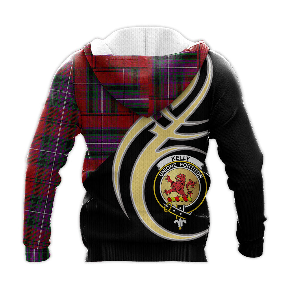 Printivon Kelly Of Sleat Red Clan Believe In Me Crest Tartan Knitted Hoodie Custom Your Text