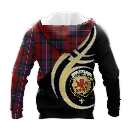 Printivon Kelly Of Sleat Red Clan Believe In Me Crest Tartan Knitted Hoodie Custom Your Text