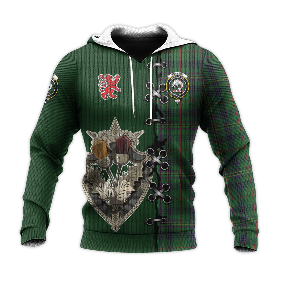 Printivon Kennedy Tartan Hoodie Lion Rampant And Celtic Thistle Style