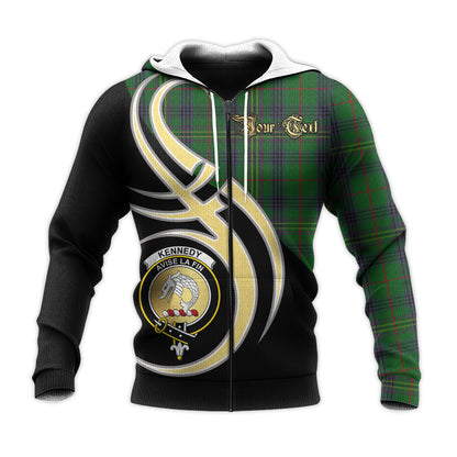 Printivon Kennedy Clan Believe In Me Crest Tartan Knitted Hoodie Custom Your Text