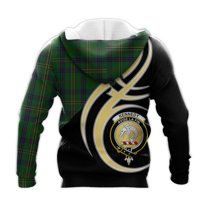 Printivon Kennedy Clan Believe In Me Crest Tartan Knitted Hoodie Custom Your Text