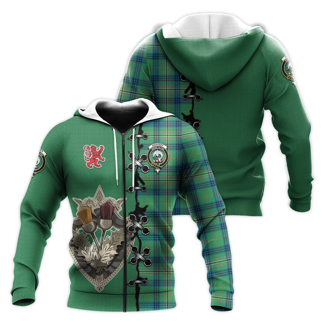 Printivon Kennedy Ancient Tartan Hoodie Lion Rampant And Celtic Thistle Style