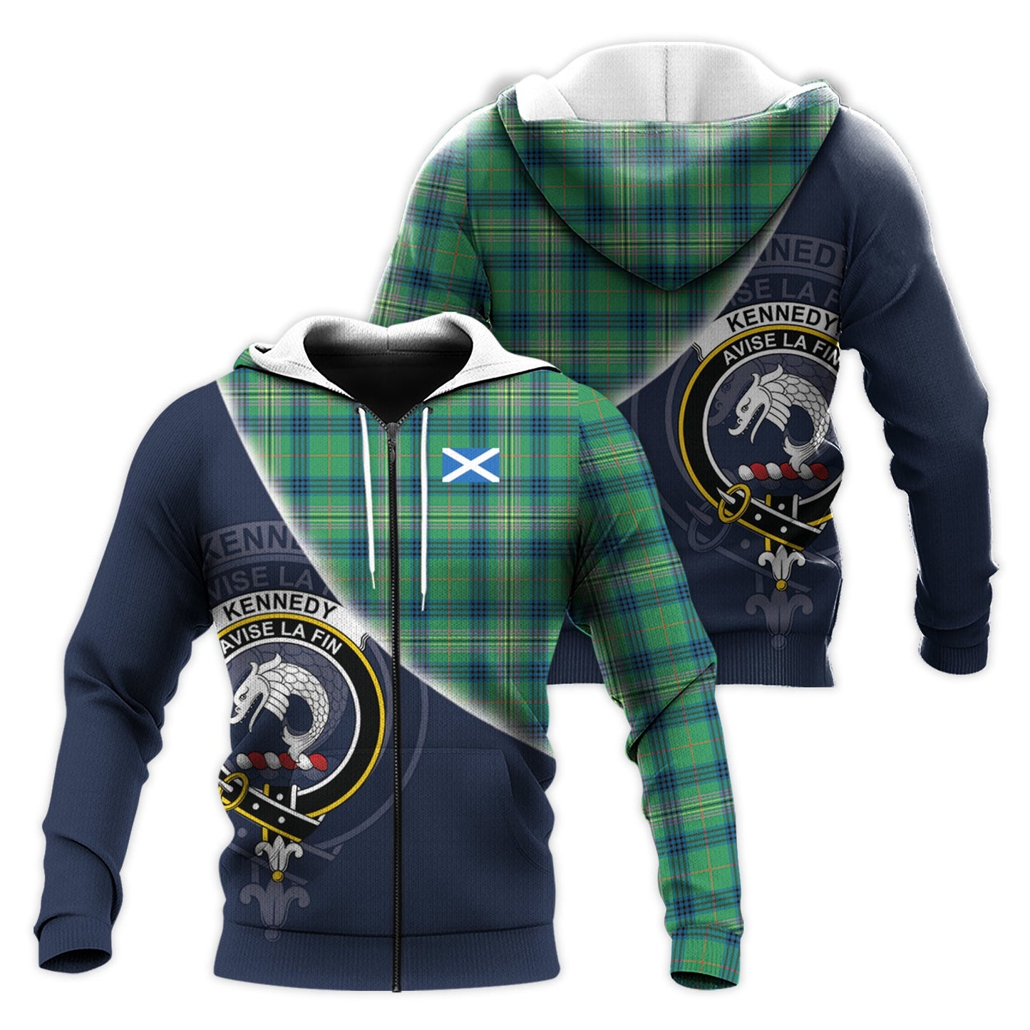 Printivon Kennedy Ancient Tartan Scottish Crest Hoodie