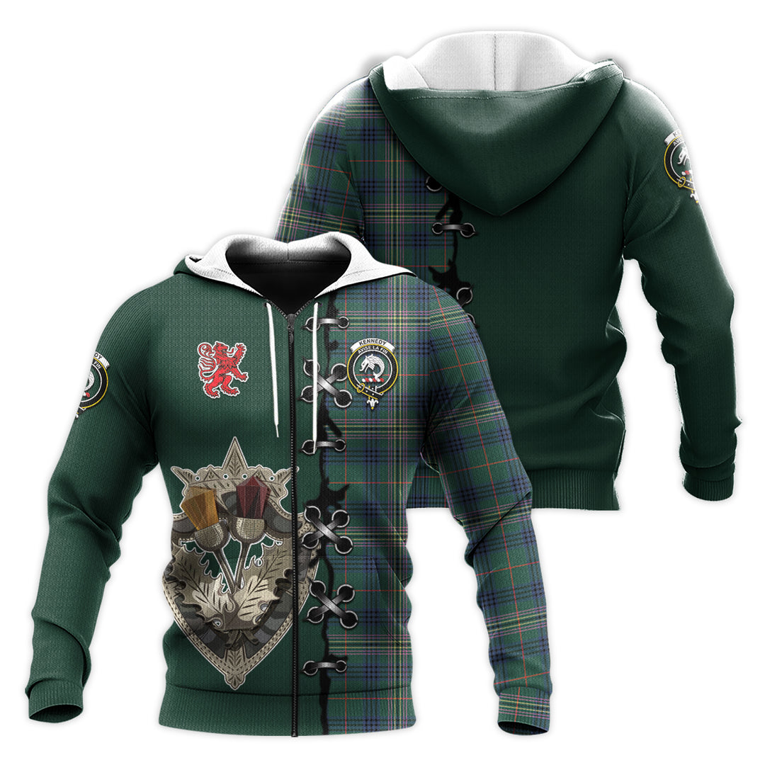 Printivon Kennedy Modern Tartan Hoodie Lion Rampant And Celtic Thistle Style