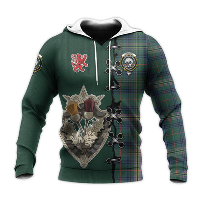 Printivon Kennedy Modern Tartan Hoodie Lion Rampant And Celtic Thistle Style