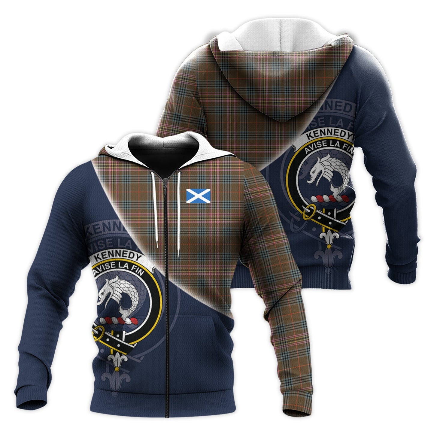 Printivon Kennedy Weathered Tartan Scottish Crest Hoodie
