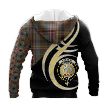 Printivon Kennedy Weathered Clan Believe In Me Crest Tartan Knitted Hoodie Custom Your Text