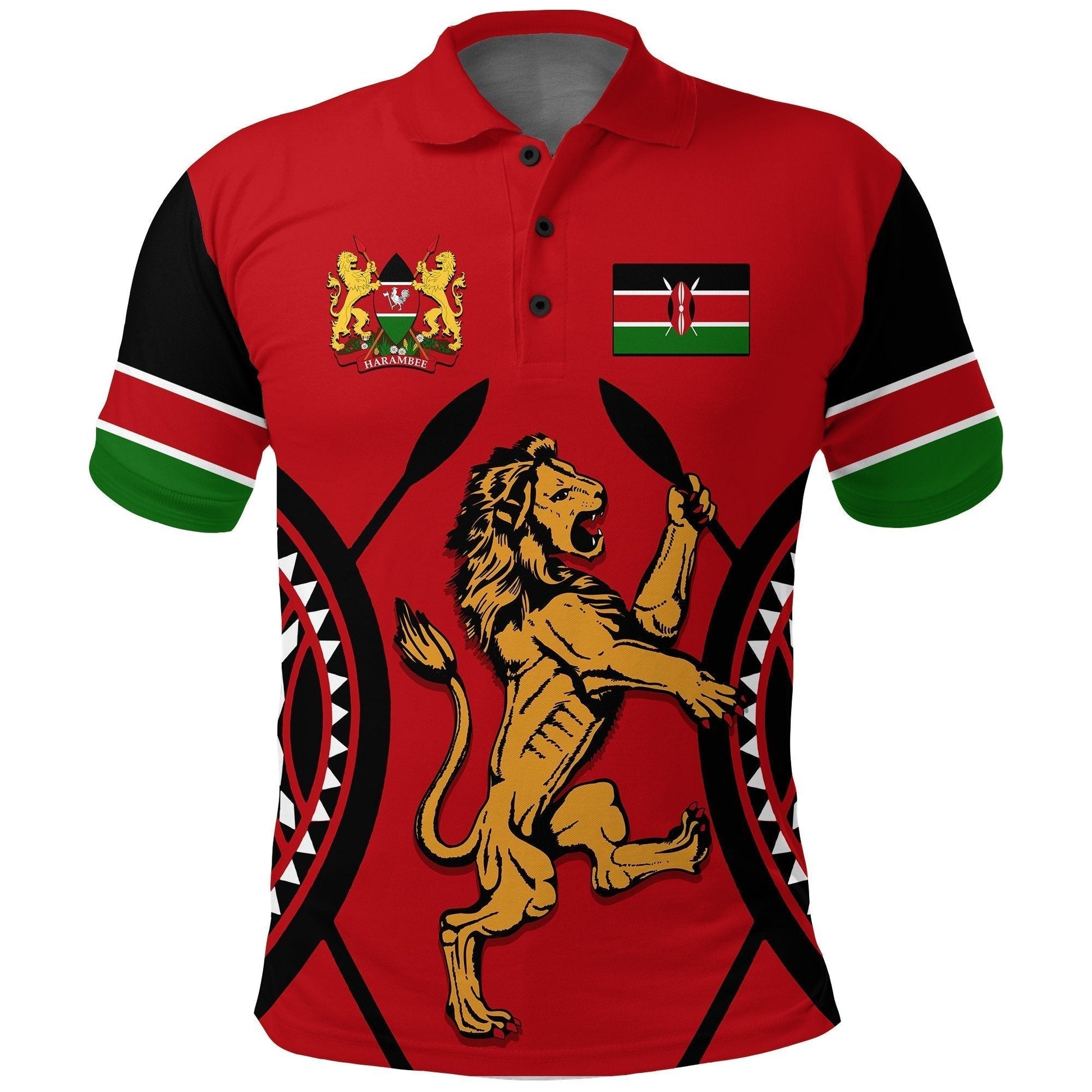 Kenya Lion Polo Shirt Maasai Shield