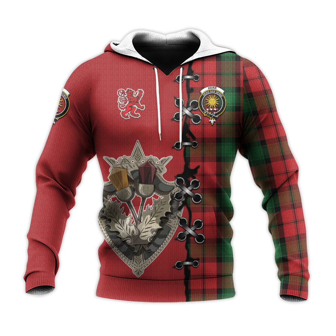 Printivon Kerr Tartan Hoodie Lion Rampant And Celtic Thistle Style