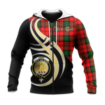 Printivon Kerr Modern Clan Believe In Me Crest Tartan Knitted Hoodie Custom Your Text