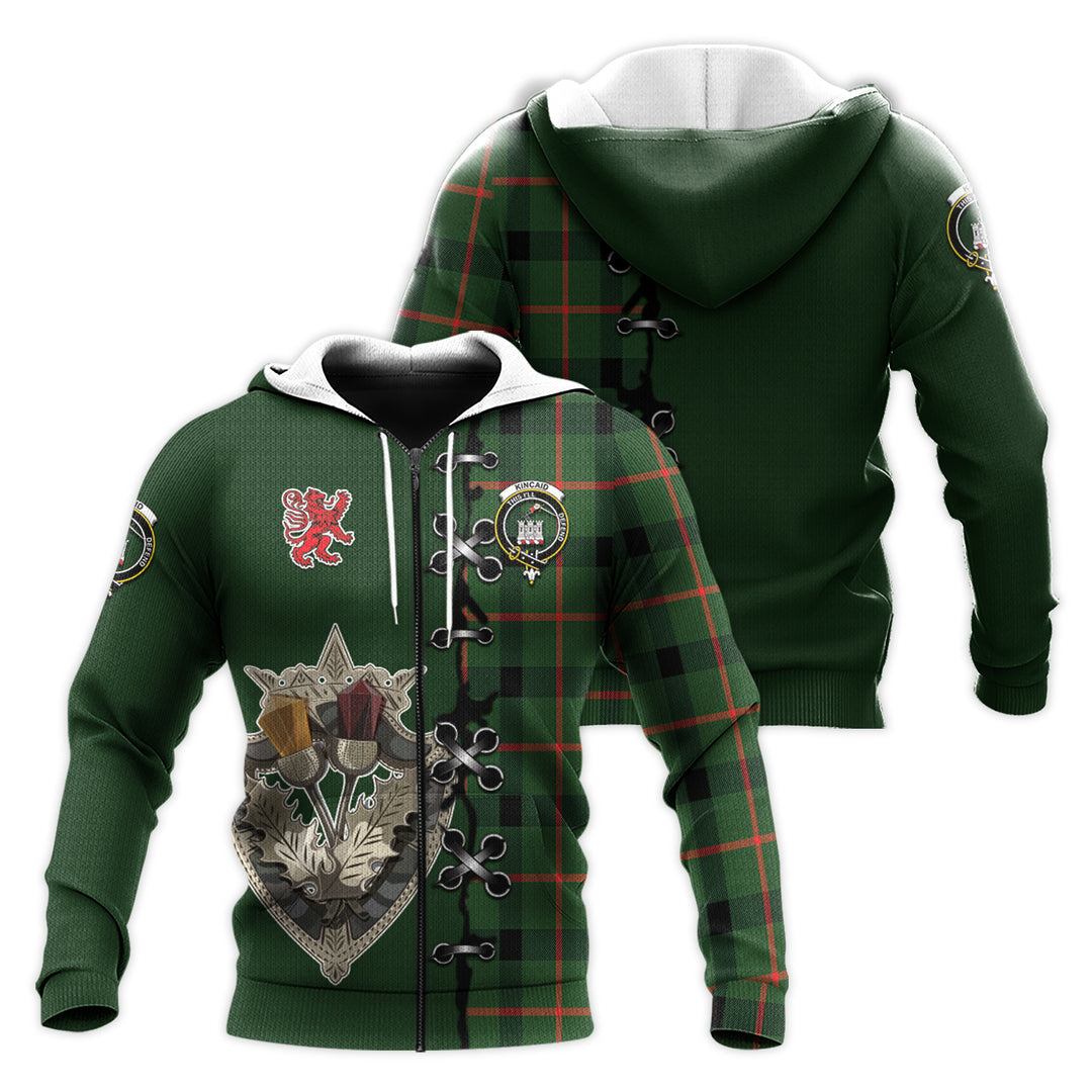 Printivon Kincaid Modern Tartan Hoodie Lion Rampant And Celtic Thistle Style