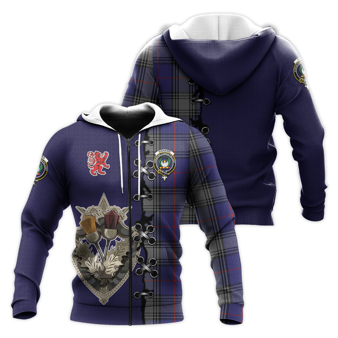 Printivon Kinnaird Tartan Hoodie Lion Rampant And Celtic Thistle Style