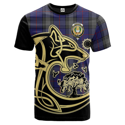 Printivon Kinnaird Crest Celtic Wolf Tartan T Shirt Custom Your Text