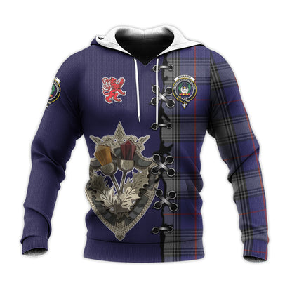 Printivon Kinnaird Tartan Hoodie Lion Rampant And Celtic Thistle Style