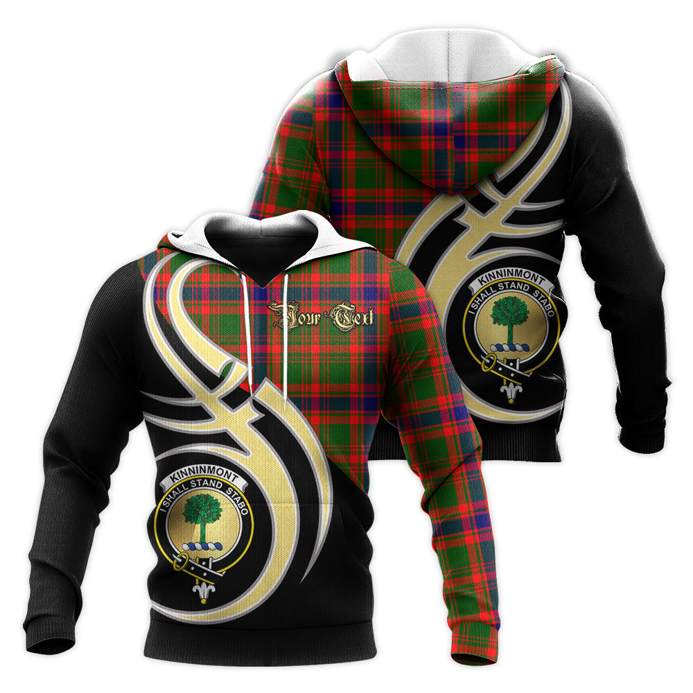 Printivon Kinninmont Clan Believe In Me Crest Tartan Knitted Hoodie Custom Your Text
