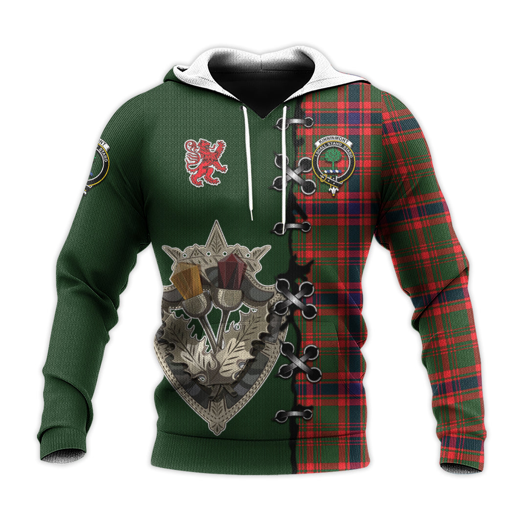Printivon Kinninmont Tartan Hoodie Lion Rampant And Celtic Thistle Style