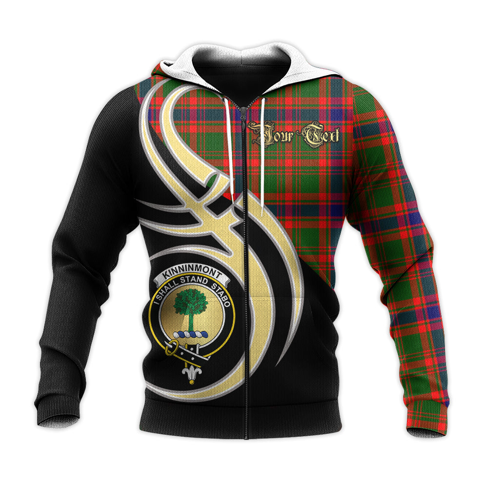 Printivon Kinninmont Clan Believe In Me Crest Tartan Knitted Hoodie Custom Your Text