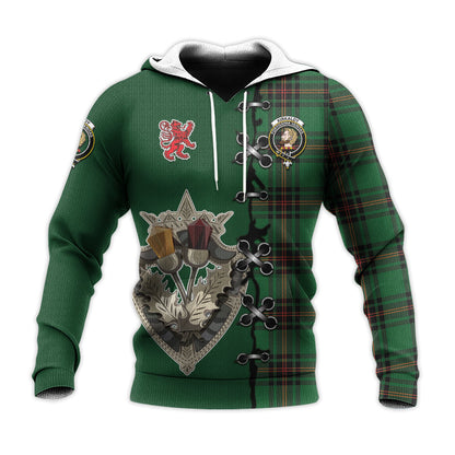 Printivon Kirkcaldy Tartan Hoodie Lion Rampant And Celtic Thistle Style
