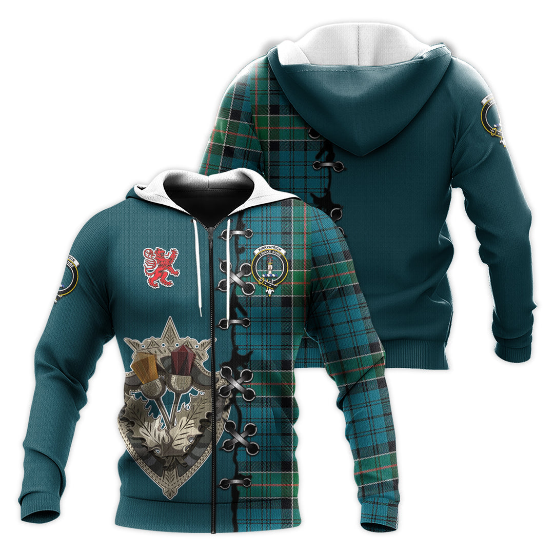 Printivon Kirkpatrick Tartan Hoodie Lion Rampant And Celtic Thistle Style