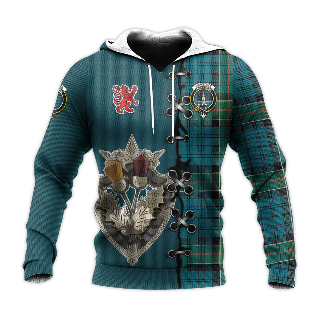Printivon Kirkpatrick Tartan Hoodie Lion Rampant And Celtic Thistle Style
